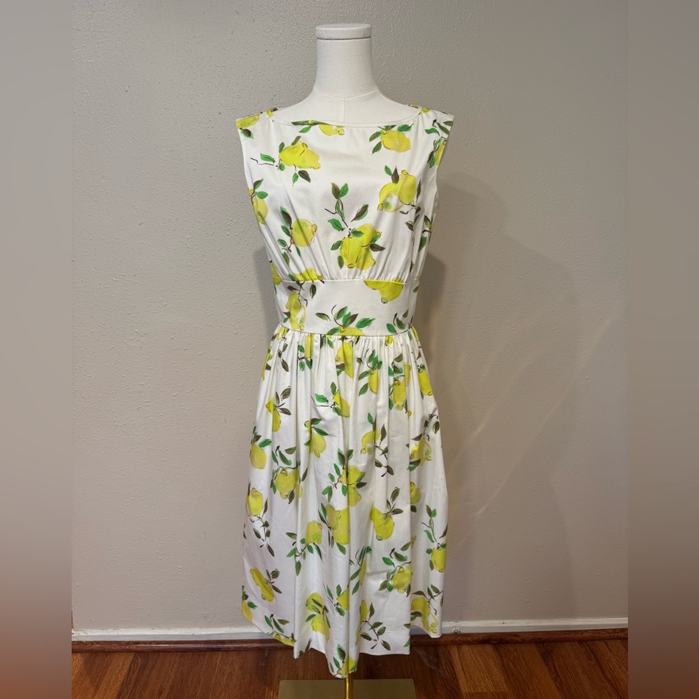 Kate Spade Lyric White and Yellow Lemon Print Dress Size 8 - Picture 3 of 10
